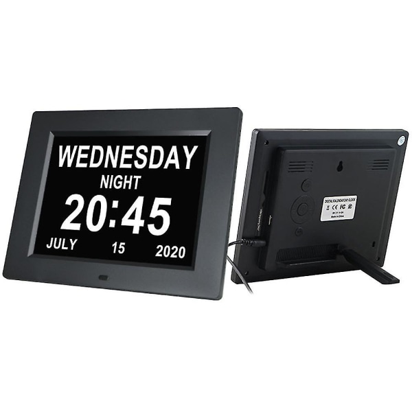 Digital kalenderväckare Dagklocka med 8" stor skärm, Am Pm, 5 alarm, demensklockor Led elektronisk skrivbordskalender Äldre väckarklocka Black