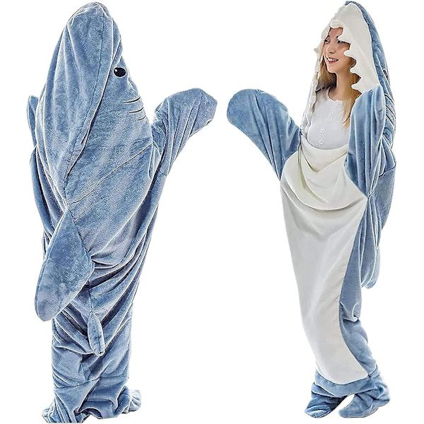 Hai-genser, Hai-genser med hette, Hai-onesie-teppe, Hai-teppe Supermyk koselig flanellhette Hai-sovepose Hai-hale bærbart fleece M