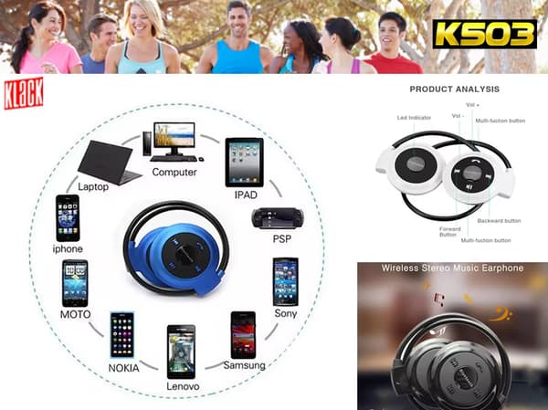 Sammenleggbare trådløse Bluetooth-hodetelefoner Binaurale øretelefoner for løping og trening