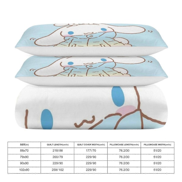 v1372 Cinnamoroll Täcke Set Tjockt Mjukt 3 Delars Sängklädesset Året Runt Täcke med 2 Örngott för Vuxna Kvinnor Flickor Tonåringar Hem Rum Inredning io 200x200cm 78x78in