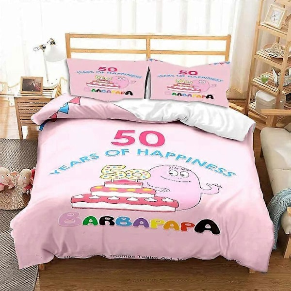 v479 Sängkläder Sött Tecknat Barba-papa Rosa Sängset, Påslakan Sängset Täcke Örngott, King Queen Twin Storlek Pojkar Flickor Vuxna 3-Delars Säng 135x200cm 53x78in