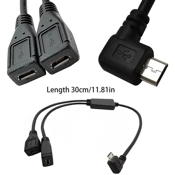 Splitter & Micro Usb-kabel, 5-polet han til 2-hun Y-splitterkabel-oplader right bend