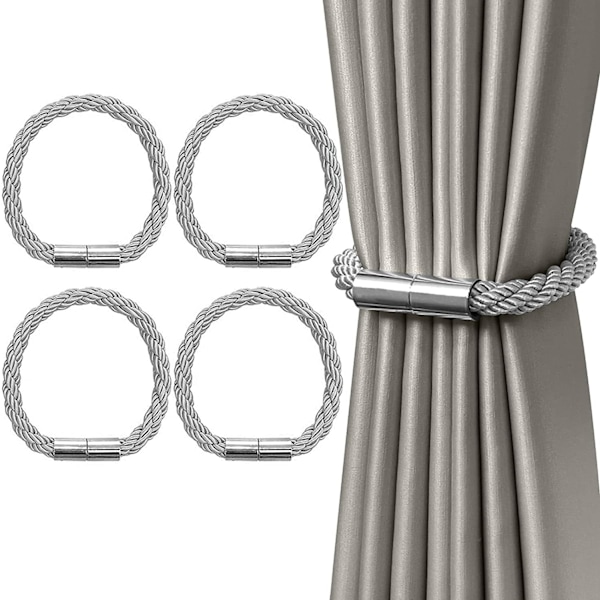 4 Pakk Magnetiske Gardin Holdere Gardinklips Hold Tilbake for Vindu Dekorativ (Grå)