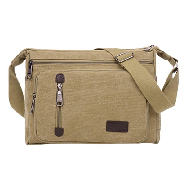 Herr Retro Canvas Messenger Bag Axelväska Crossbody Väska Multi Fickor Handväskor Khaki