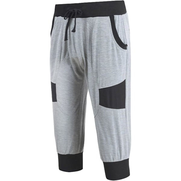 Herr Casual Byxor Klippta Byxor Midja Slips Joggingbyxor Herr Snörbyxor Elastisk Midjeband Byxor Herr Capribyxor XXL Gray