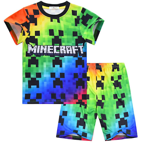 Minecraft Lasten Pojat T-paita Topit Shortsit Pyjamasetti Yöasu Kesä Lyhythihainen Asuste 9-10 Years