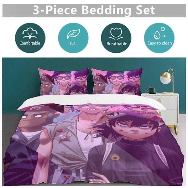 x191 Gorillaz 3-delt sengesett Varmt og komfortabelt mykt dynetrekk sengesett med 1 dynetrekk og 2 putetrekk for soverom b191 135x200cm 53x78in