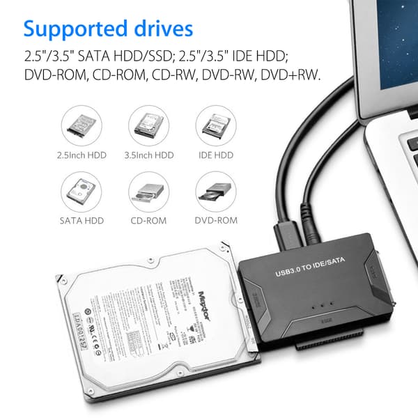 USB IDE -sovitin USB 3.0 - SATA IDE -kiintolevysovitin Combo