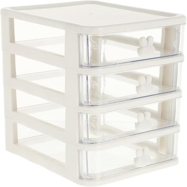 Plastic Storage Box, 21X17cm 4 Layers Multifunctional Desktop Storage Cabinet Storage Container with Drawers Mini Drawer Organizer for Home, Office White