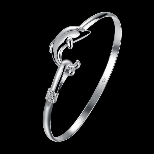 Fashion Smycken 925 Sterling Silver Söta Delfin Bangle Armband För Kvinnor Och Flickor - -