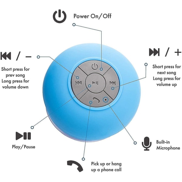 Duschhögtalare Bluetooth Vattentät Vattenresistent Handsfree Bärbar Trådlös Blue