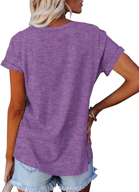 Kvinders afslappede kortærmede T-shirts Rund Hals Tunika Basic Sommertop Henry Skjorte