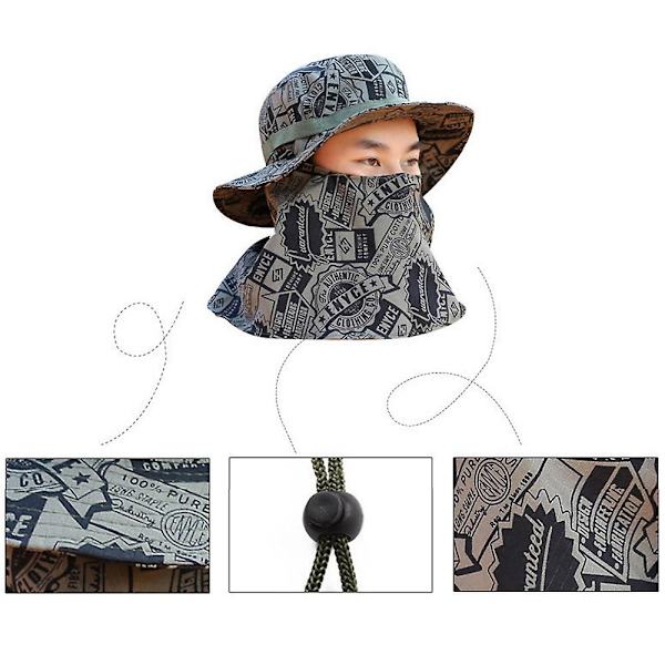 Camouflage fiskehat - Justerbar hagerem solbeskyttelse vindafvisende
