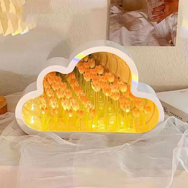 20 Blomstermoln Tulipan Speil Nattlampe, DIY LED Dekorasjon for Soverom (Rosa) Rosa Rosa Parent