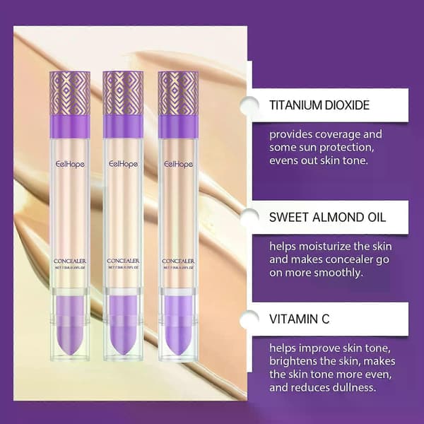 Dekningsconcealer, dobbeltsidig concealer med børste, lett, langvarig, vanntett, foundationconcealerstift C