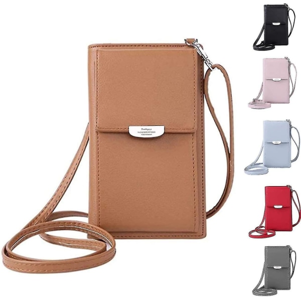 Ladies Messenger Mobile Phone Bag, Leather Wallet Brown