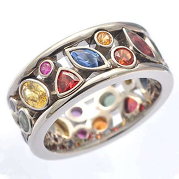 Dam färgglada strass monterade ihåliga ring smycken present 8