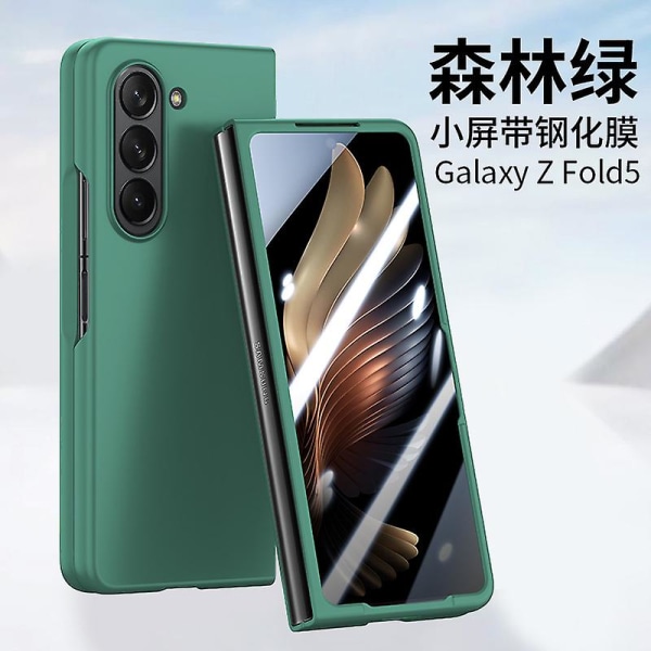 Yhteensopiva case Samsung Galaxy Z Fold 5 karkaistulla lasilla näytönsuojalla Luxury Solid Color Erittäin ihoystävällinen Dark green