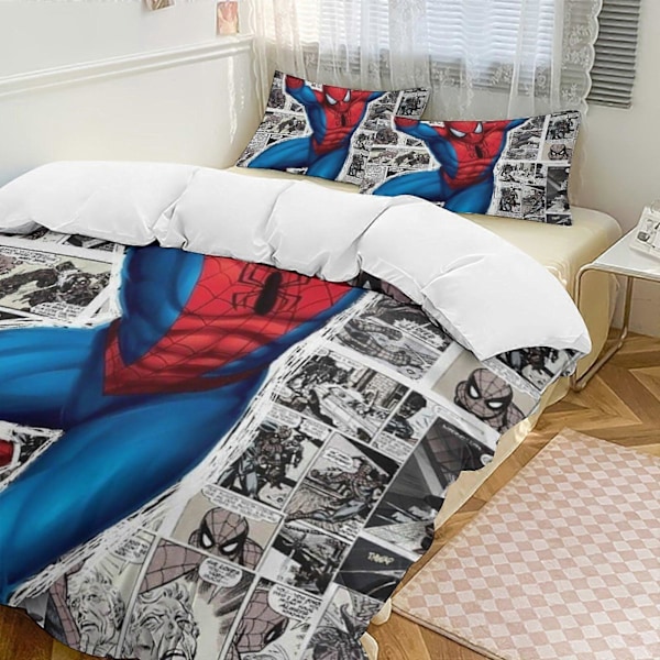 v905 Spider-Man 3-delt sengesett for enkeltseng - Inkluderer 1 enkelt dyne og 2 putevar sengetøy - Falmebestandig mikrofiber - Spider io905 135x200cm 53x78in