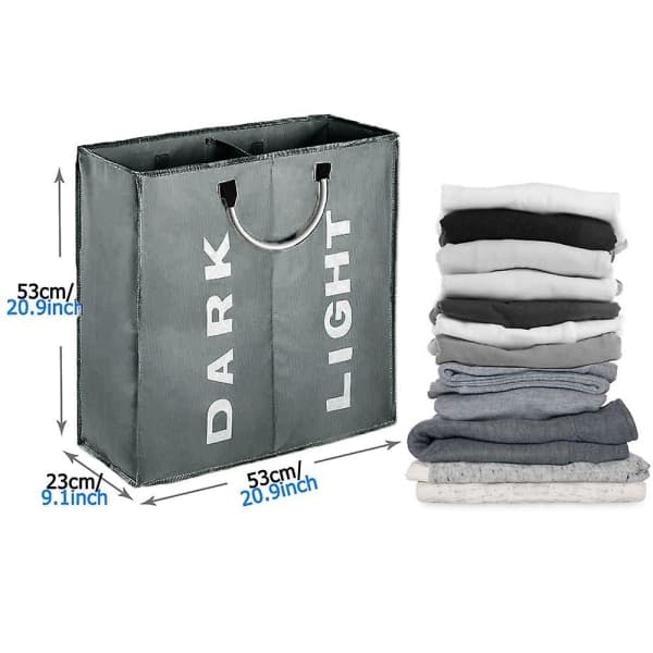 Double Laundry Hamper with Lid and Removable Laundry Bags Light Gray Light Gray M