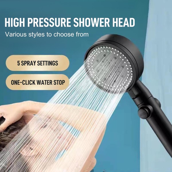 5 Modes Multi-functional High Pressure Shower Head  High Pressure Handheld Shower Head With On/off Switch Water Saving Easy To Install black1