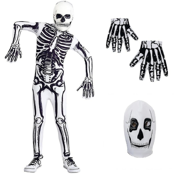 3-14 år Barn Skelett Bodysuit Handskar Mask Cosplay Set 8-10 Years