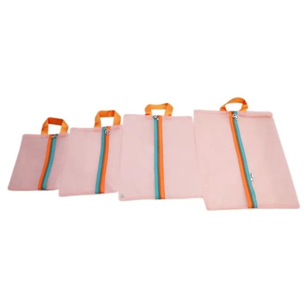 4 stk./sæt rejseopbevaringspose bærbar rejse netpose etui toiletartikler tøj undertøj hængende opbevaringspose arrangør pung Pink
