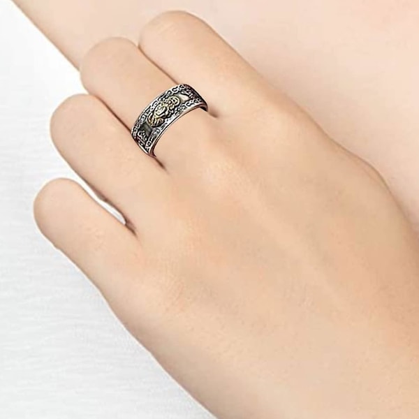 Feng Shui Ring Justerbar Pixiu Amulet Lyckoring Mantra Skydd Rike Ring För Kvinnor Män Ringar