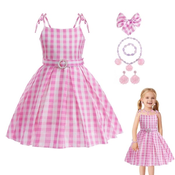 2023 Barbie Pinkki Prinsessa Mekko Tyttöjen Lapset Robbie Cosplay Karnevaaliasu 120(110-120CM)