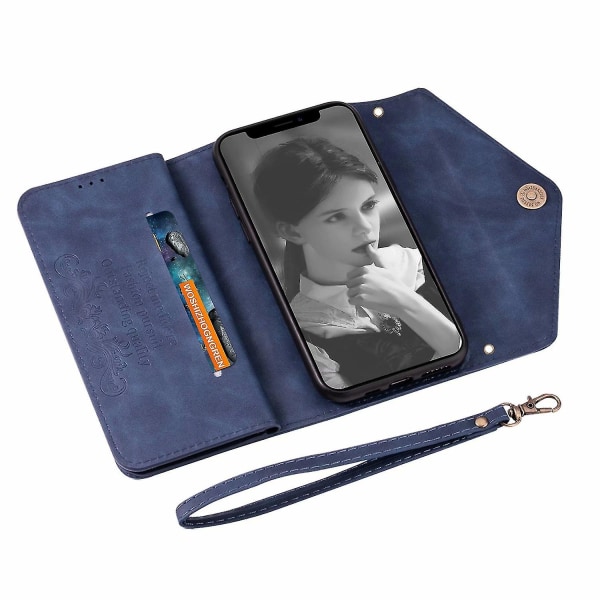 Kotelo Iphone 11pro 5.8 tuuman nahkainen läppäkotelo olkahihnalla vetoketjullinen lompakkosuojakotelo narulla PU-nahkaa Blue