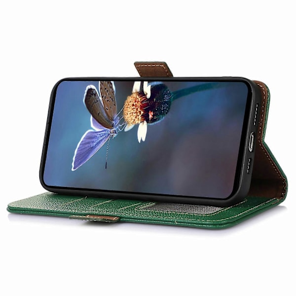 Mobilfodral för Samsung Galaxy A26 5G med RFID-blockering, texturerat äkta ko-läder Multicolor Green