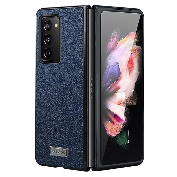 Välskyddad Litchi PU-läderbeläggning Phone case Skal för Samsung W21 5G/Galaxy Z Fold2 5G Blue