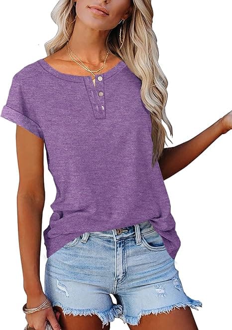 Kvinders afslappede kortærmede T-shirts Rund Hals Tunika Basic Sommertop Henry Skjorte