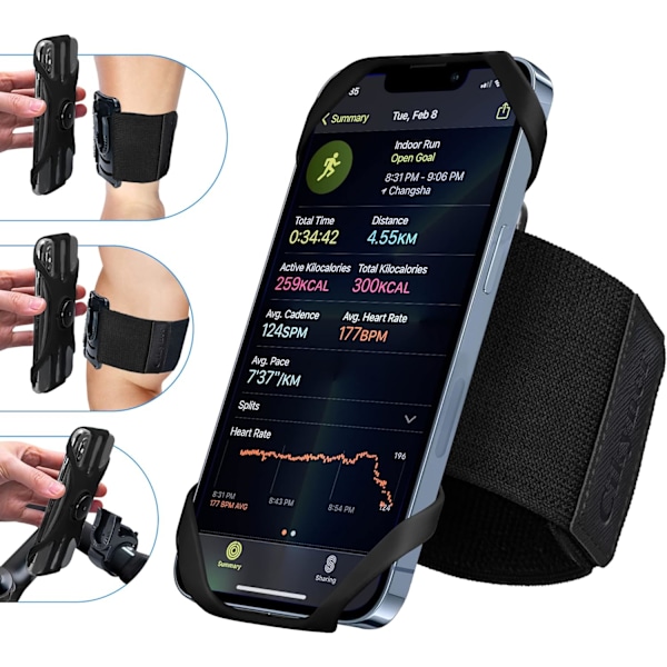 Löpararmband, 3 i 1 löpartelefonhållare sportarmband cykeltelefonhållare 360° roterbar och avtagbar löpartelefonarmband för 4,5-7