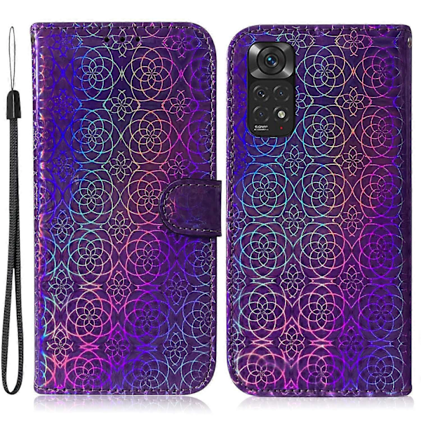 Plånboksfodral i PU-läder med bländande blommönster för Xiaomi Redmi Note 11 Pro 5G (Qualcomm)/Note 11 Pro 4G (MediaTek) - Stativfunktion, Magnetiskt Purple