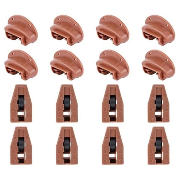 8 sæt skuffeskinnesæt i plast, skuffeskinner, udskiftningsdele til centermonterede skuffer Brown