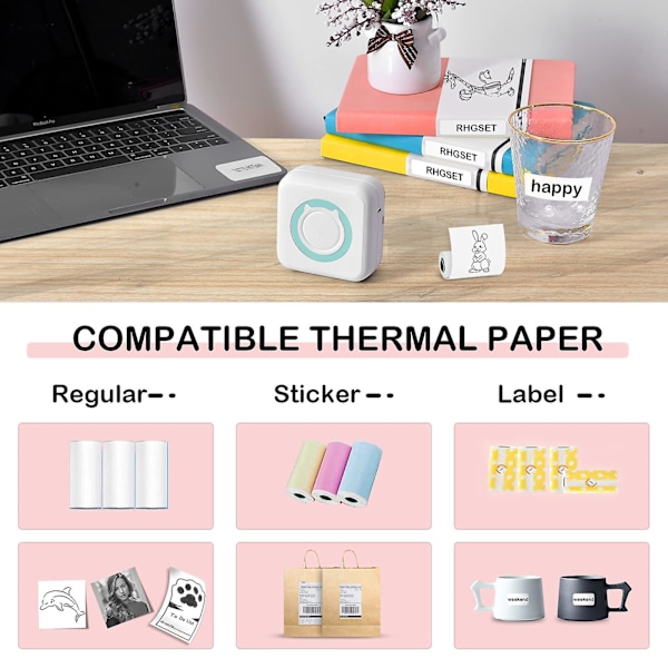 Mini lomme-klistermærkemaskine, bærbar trådløs Bluetooth-printer, termisk printer til noter, memo, foto, lommelabel-kvitteringsprinter C option 6