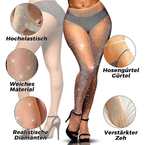 2 st Kvinnors Diamanter Fisknät Strumpbyxor Svart,rhinestones Fisknät Strumpbyxor Glitter Strumpbyxor Kvinnors Mesh Hög Midja Tight Glittrande Rhinestone Fisknät Tigh