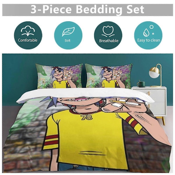 x24 Gorillaz 3-delt sengesett Varmt og komfortabelt mykt dynetrekk sengesett med 1 dynetrekk og 2 putetrekk for soverom b24 135x200cm 53x78in