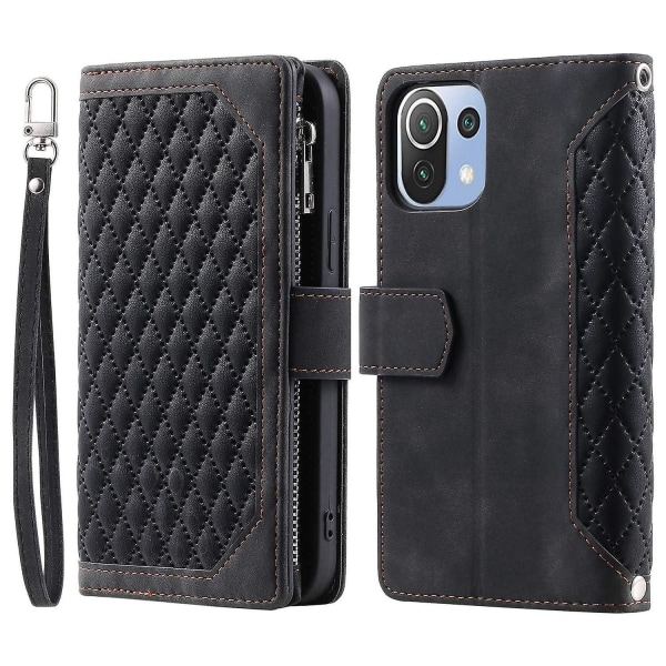 For Xiaomi 11Lite 4G/5G 005 Three-Dimensional Plaid Pattern Multi-Karabiner Mobile Phone Case