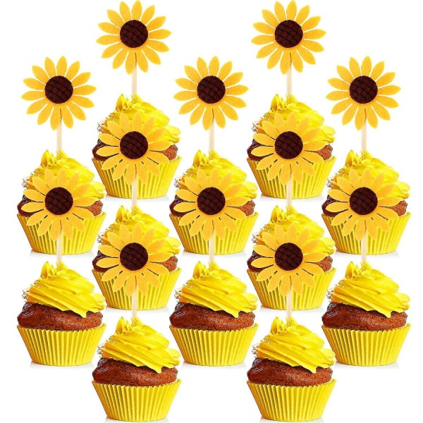 60 stykker Sunflower Cupcake Toppers Cupcake Desserter Toppers Sun Flower Party Topper Til Fest Kage Dekoration Supplies
