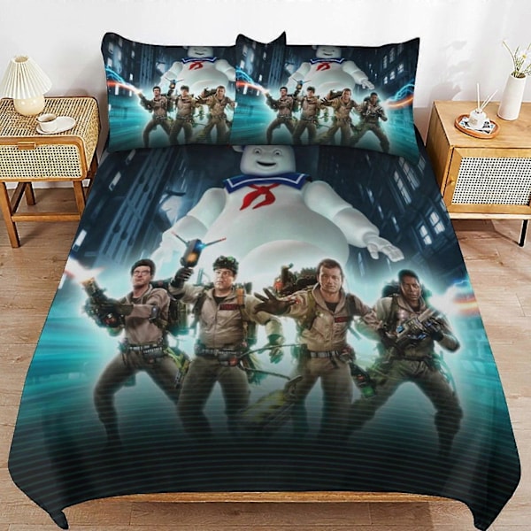 x309 Ghostbusters -pussilakanasetti, mikrokuituinen vuodevaatesetti, 3D-painettu kevyt 3-osainen peittosetti, 1 pussilakana ja 2 tyynyliinaa lapsille ja pojille 135x200cm 53x78in