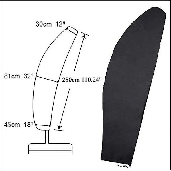 Parasol tilbehør Beskyttende deksel for parasoll med stang og frittstående parasoll 280CM Stor parasoll Beskyttelse mot dårlig vær, UV, vind Utendørs fo