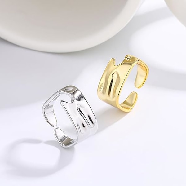 Unik uregelmessig bred statement ring for kvinner jenter minimalistisk geometrisk justerbar stabling åpen fingerring evighetsløftebånd