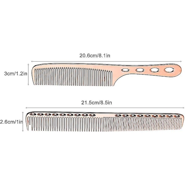 Rustfrie stål hårkammer Antistatisk stylingkam Frisørbarberkammer (rose gull)2stk)