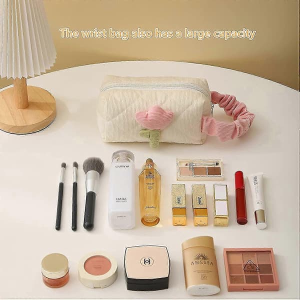 Fløjlsrejse-kosmetiktaskesæt (creme) - 2-delt makeup-organizer