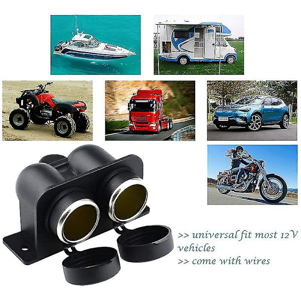 Lighter Socket 12V Vandtæt Dual Power Stikkontakt med Ledning til Bil Motorcykel Scooter Båd ATV Black