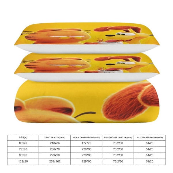 x51 Garfield Dynebetræk Mikrofiber Sengelinned Sæt 3D Printet Letvægts 3 Dele Dynesæt, 1 Dynebetræk Og 2 Pudebetræk til Børn Drenge Gir 200x200cm 78x78in