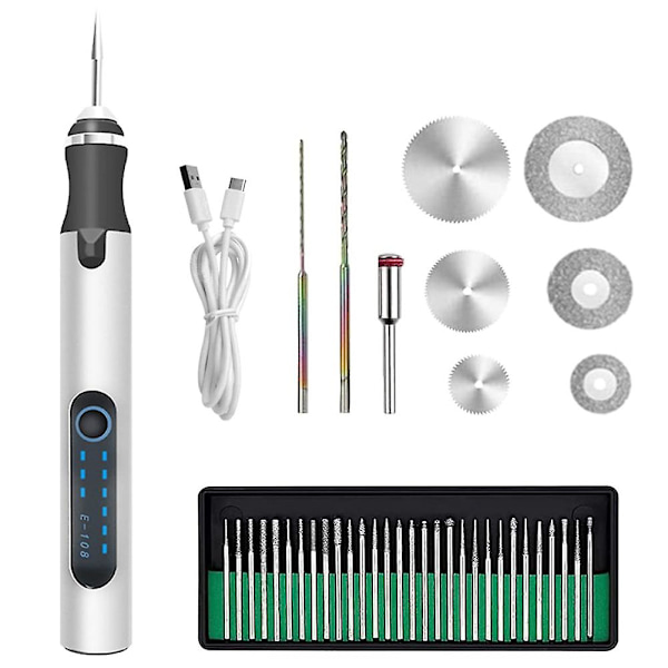 Elektrisk graveringspenna sladdlös mini snidningspenna med 3 justerbar hastighet 300mah laddningsbar gravering Silver