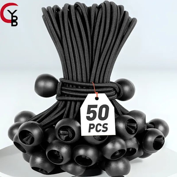 50-pak Bungee-bolde, sort snor til presenning, UV-bestandig, med elastisk snor til presenning, presenning, stropper, telte, stænger og tråde RED(20CM 9INCH)